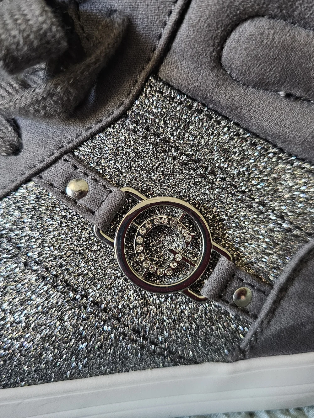 GUESS Taupe Glitter-Panel High-Top Women's Sneakers